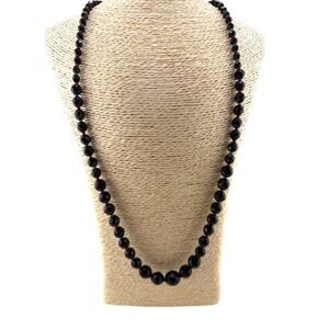 Vintage Miriam Haskell Black Faceted Glass Bead Necklace